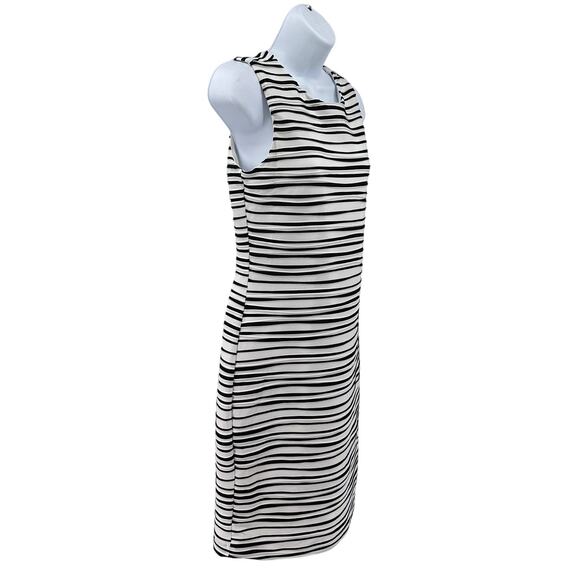 Calvin Klein Dress White Black Womens 6 Textured Striped Wave Bodycon Sleeveless - Picture 2 of 7